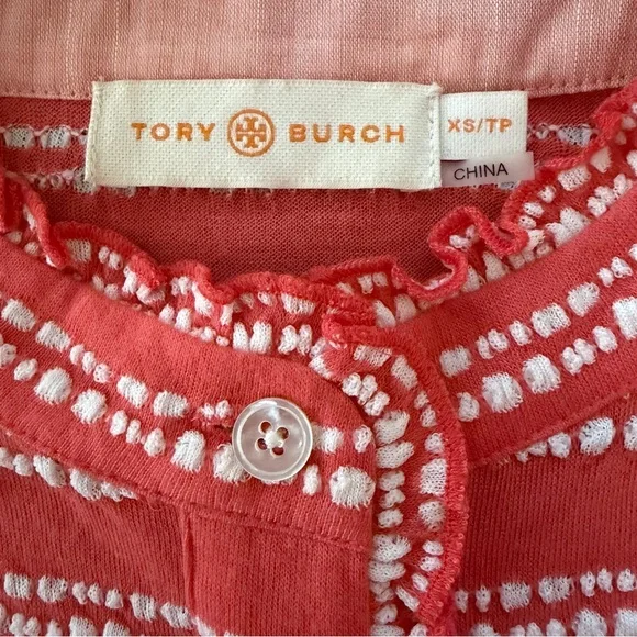 Tory Burch Peach and White Buttoned Top Size XS - Picture 7 of 9